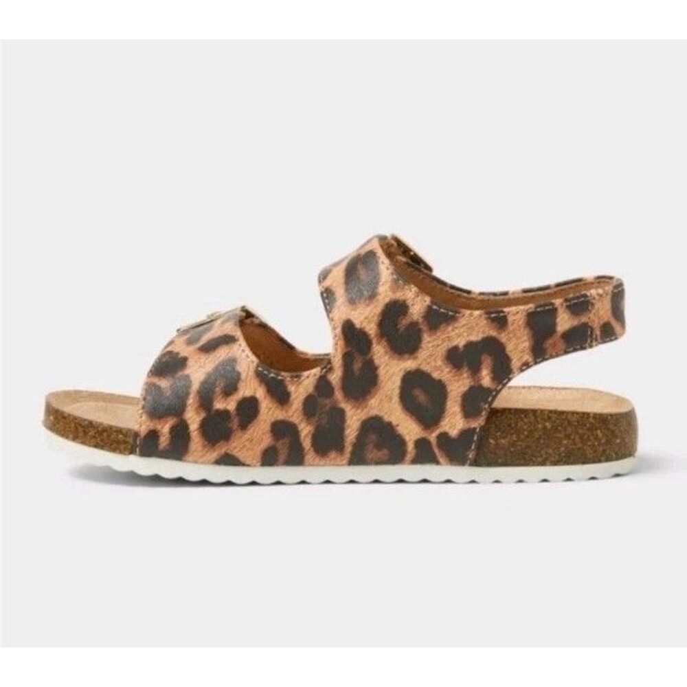 Cat Jack Toddler Reagan Footbed Sandals Brown Leopard Print Double Strap - Picture 2 of 4